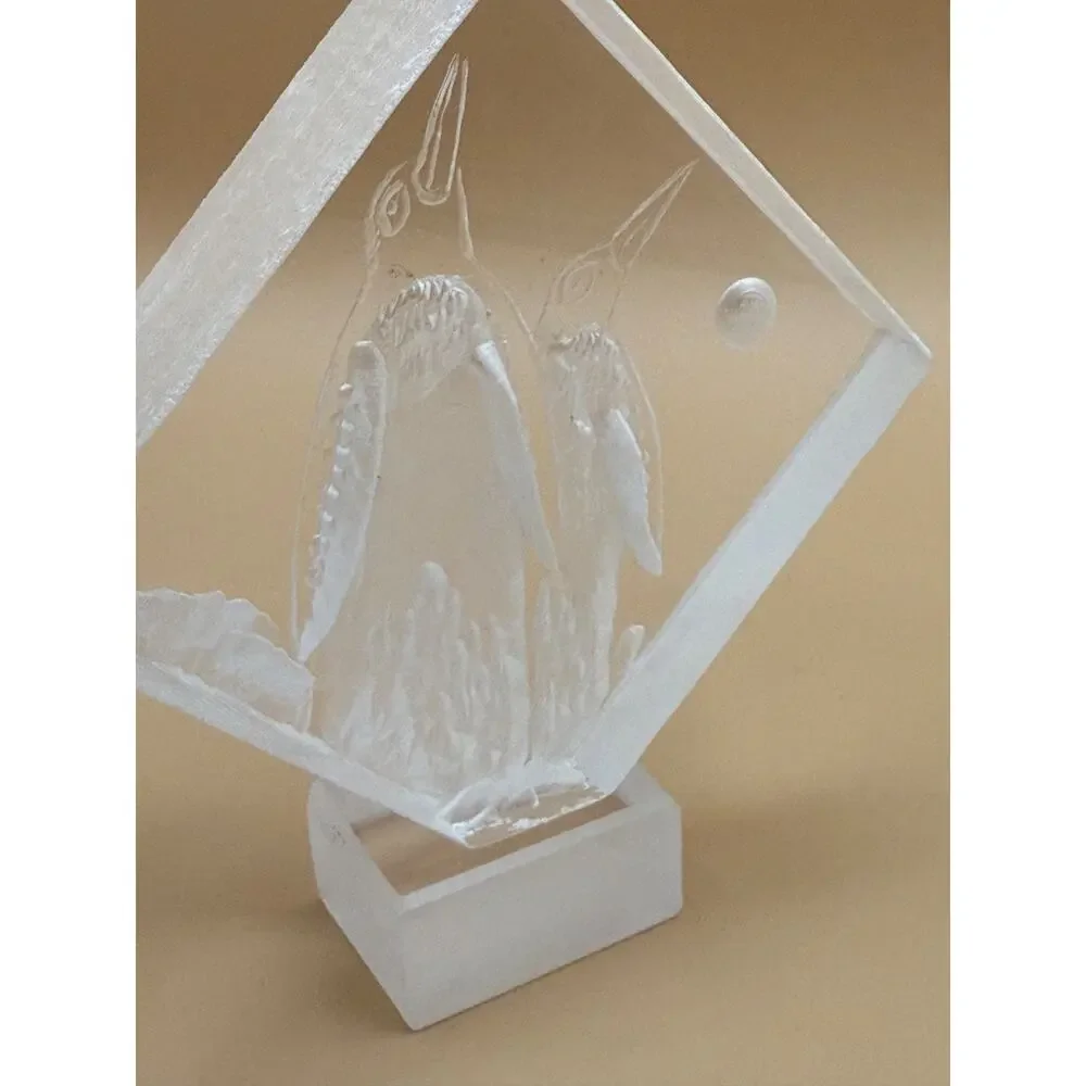 🐦 Vintage Lucite Etched Birds Sculpture Ger Orosz Signed 4.75